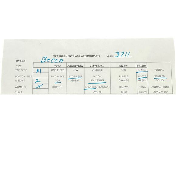 Becca Women' Black And White Polyester Striped Iris Ribbed Bikini Top Size M - Picture 5 of 5